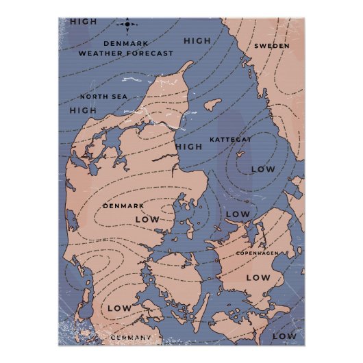 Dänemark Vintage Wettervorhersage Poster (Vorderseite)