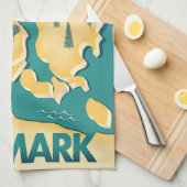 Dänemark Vintager Reiseplan Geschirrtuch (Viertel Falte)