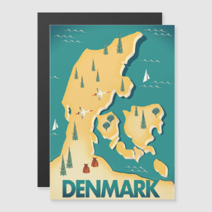 Dänemark Vintager Reiseplan Magnetkarte