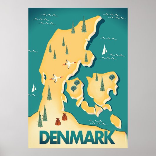Dänemark Vintager Reiseplan Poster (Vorne)