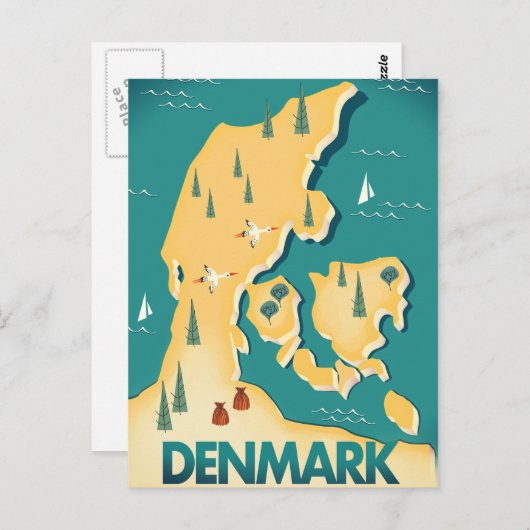 Dänemark Vintager Reiseplan Postkarte (Vorne/Hinten)