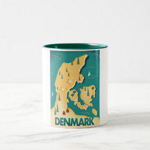 Dänemark Vintager Reiseplan Zweifarbige Tasse