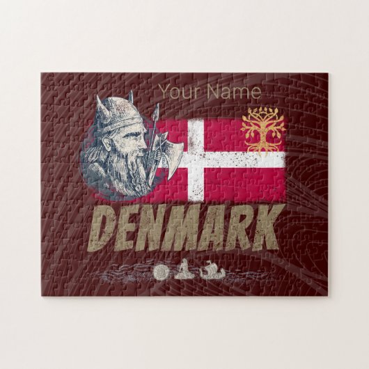 Dänemark - Vintages Flaggenvieren und Souvenir für Puzzle (Horizontal)
