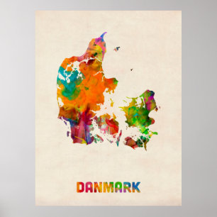 Dänemark Wasserfarbkarte Poster