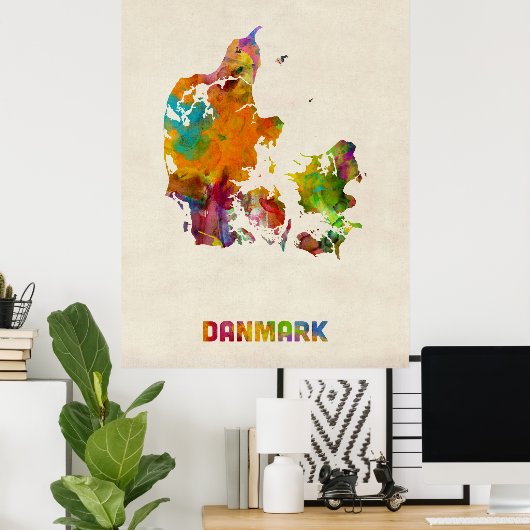 Dänemark Wasserfarbkarte Poster (Heimbüro)