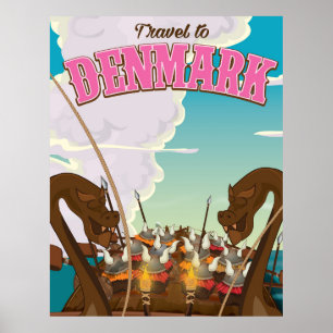 Dänemark Wikinger lustiges Cartoon-Reiseposter Poster