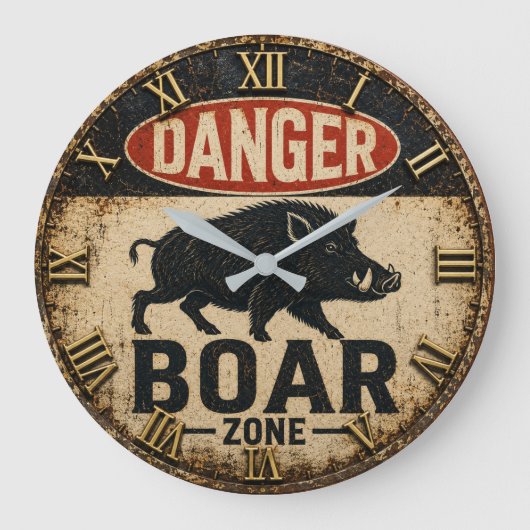 Danger Boar Zone Funny Wild Boar Hunter Gift Große Wanduhr (Vorderseite)