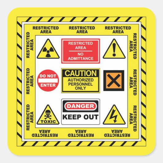 DANGER & WARNING SIGNS lz_02 quadratischer Aufkleb Quadratischer Aufkleber (Vorderseite)