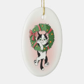 Danging Cartoon Cat aus Weihnachtskranz Keramik Ornament (Rechts)