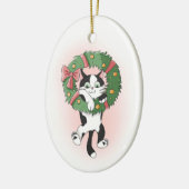 Danging Cartoon Cat aus Weihnachtskranz Keramik Ornament (Links)