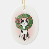 Danging Cartoon Cat aus Weihnachtskranz Keramik Ornament (Hinten)