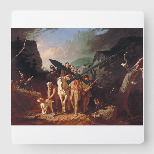 Daniel Boone begleitet Siedler Quadratische Wanduhr (Vorderseite)