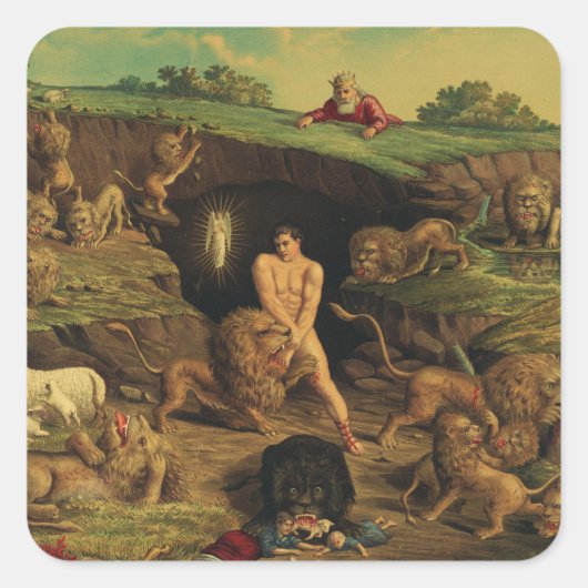 Daniel in den Lions' Den Quadratischer Aufkleber (Vorderseite)
