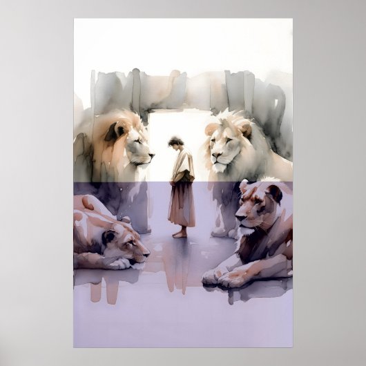 Daniel in der Löwengrube Aquarell Bibelvers Poster (Vorne)