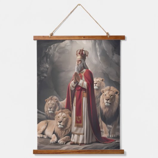 Daniel in der Löwengrußkarte 2 Wandteppich Mit Holzrahmen (Vorderseite)