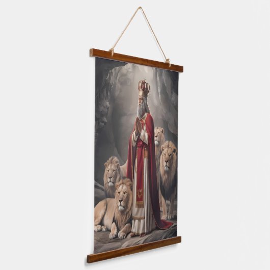 Daniel in der Löwengrußkarte 2 Wandteppich Mit Holzrahmen (Gewinkelt)