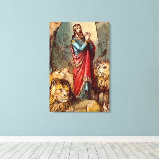 Daniel in der Löwenzunge ummantelte Canvas Leinwanddruck (Insitu (Holzboden))