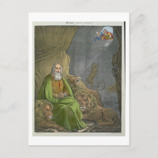 Daniel in the Lions' Den, aus einer Bibel, gedruck Postkarte (Vorderseite)