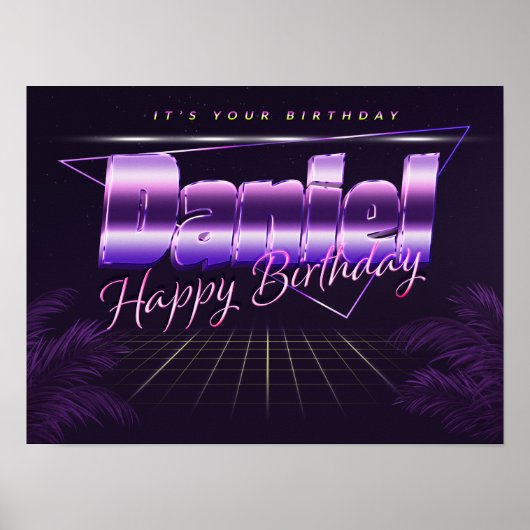 Daniel Name Vorname lila retro Poster Geburtstag (Vorne)
