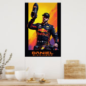 Daniel Ricciardo-Porträt mit Formel-1-Auto Poster (Küche)