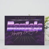 Daniela Name Vorname lila retro Karte Geburtstag (Stehend Vorderseite)