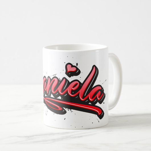 Daniela red Heart Graffiti Tasse Kaffeetasse (VorderseiteRechts)