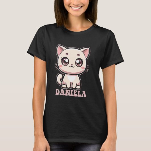 Daniela Süße Kitty Katzen Design für Mädchen Name T-Shirt (Vorderseite)