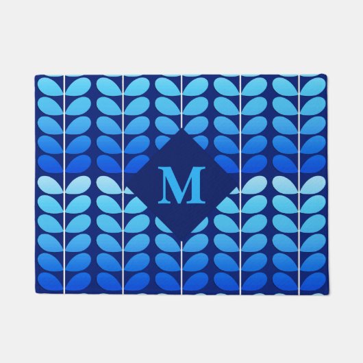 Dänische Blätter mit Monogram, Navy und Cobalt Blu Fußmatte (Vorderseite)