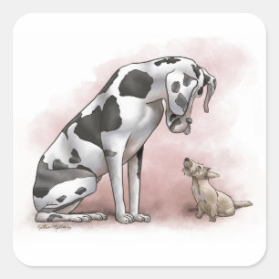 Dänische Dogge und Schottischer Terrier Cartoon Quadratischer Aufkleber
