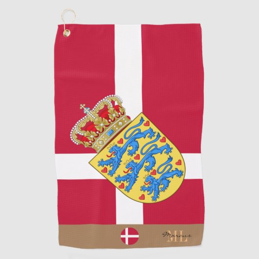 Dänische Flagge & Dänemark, mit Monogramm / Golftü Golfhandtuch (Vorderseite)
