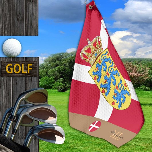 Dänische Flagge & Dänemark, mit Monogramm / Golftü Golfhandtuch