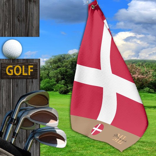 Dänische Flagge & Dänemark, mit Monogramm / Golftü Golfhandtuch
