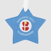 Dänische Flagge Hanukkah Angel Name Jahr Star Ornament (Rückseite)