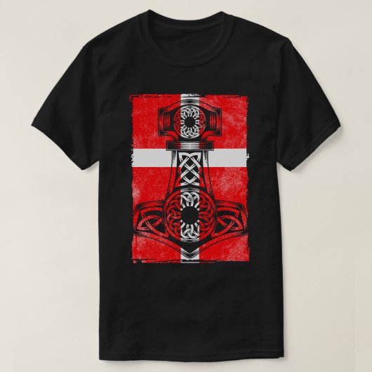 Dänische Flagge Mjlnir T-Shirt (Design vorne)
