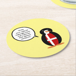 Dänische Flagge Sprechender Ms. Pinguin Personalis Runder Pappuntersetzer