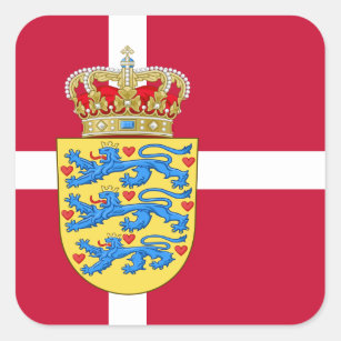 Dänische Flagge und Wappen, Flagge Dänemarks Quadratischer Aufkleber