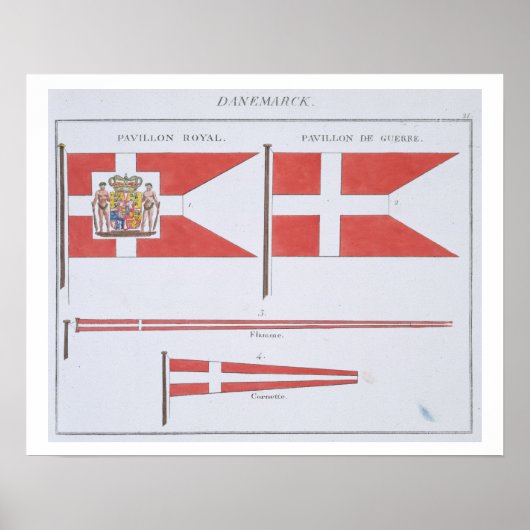 Dänische Flaggen, aus einem französischen Flaggenb Poster (Vorne)