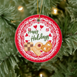 Dänische Kekse Happy Holidays Ornament rot blau