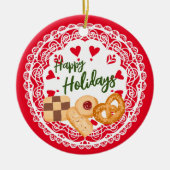 Dänische Kekse Happy Holidays Ornament rot blau (Vorne)