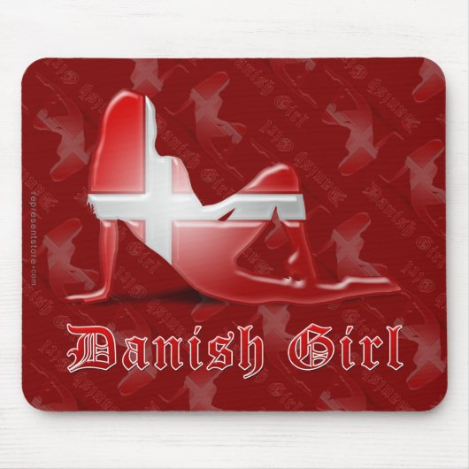 Dänische Mädchen-Silhouette-Flagge Mousepad (Vorne)