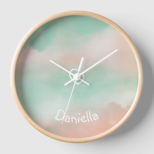 Dänische Pastel Türkis und Blush Pink Uhr (Vorderseite)
