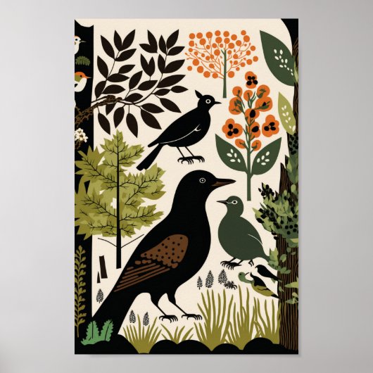 Dänische skandinavische Vogelarten Blume drucken Poster (Vorne)