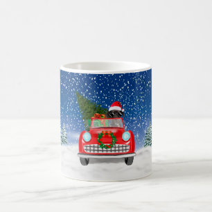Dänischer Dogge fährt Auto im Schnee Weihnachten Kaffeetasse