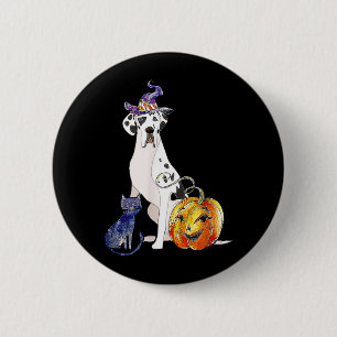 Dänischer Dogge Halloween Harlekin Hexe Kürbis Button