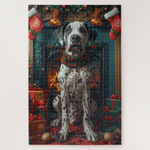 Dänischer Dogge mit Weihnachtsgeschenken Kamin Puzzle