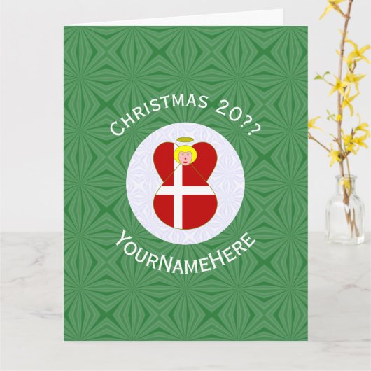 Danish Angel Christmas Flag Personalisiert Karte (Gelbe Blume)