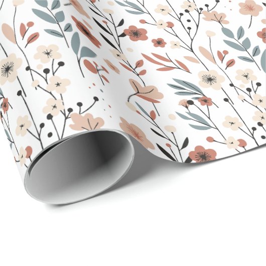 Danish Floral Pattern Poppy Cherry Blossom Flowers Geschenkpapier (Rolleneckpunkt)