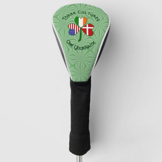 Danish Irish American Flags Kleeblatt Ihr Name Golf Headcover (Vorderseite)