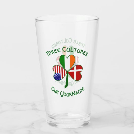 Danish Irish American Flags Shamrock Personalized  Glas (Rückseite)