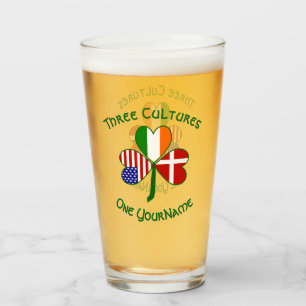 Danish Irish American Flags Shamrock Personalized Glas